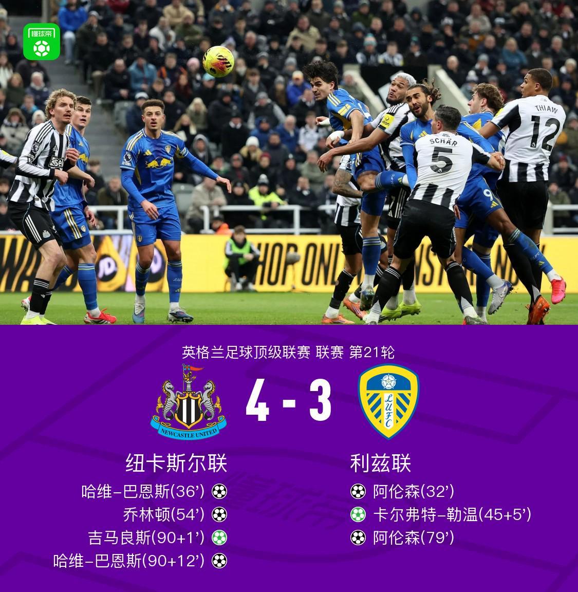 纽卡43利兹联，巴恩斯读秒绝杀+双响，