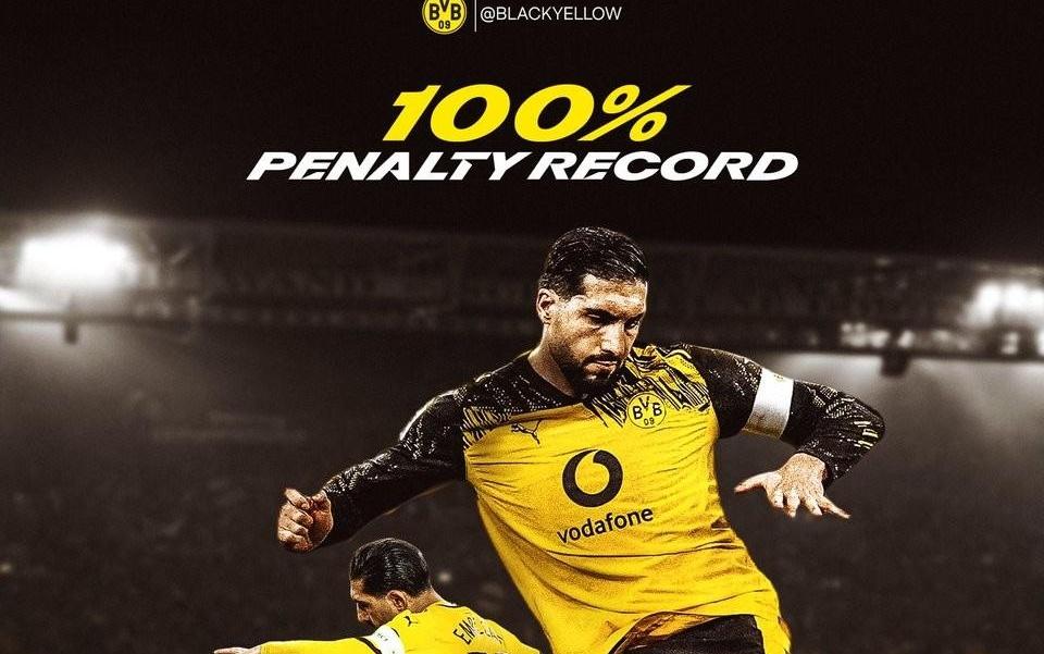 太稳了，埃姆雷詹多特生涯15次主罚点