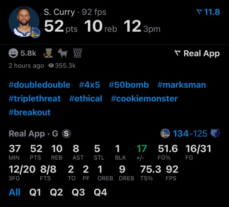 库里年满35岁后4次砍下50+NBA历史最多&詹姆斯2次排名第二！