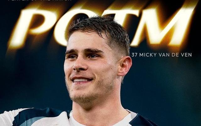 头球梅开二度，范德芬当选与埃弗顿一役热刺队内最佳球员