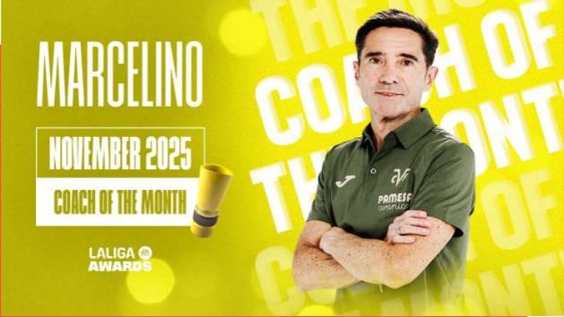 4战全胜，黄潜主帅马塞利诺当选西甲11月最佳教练