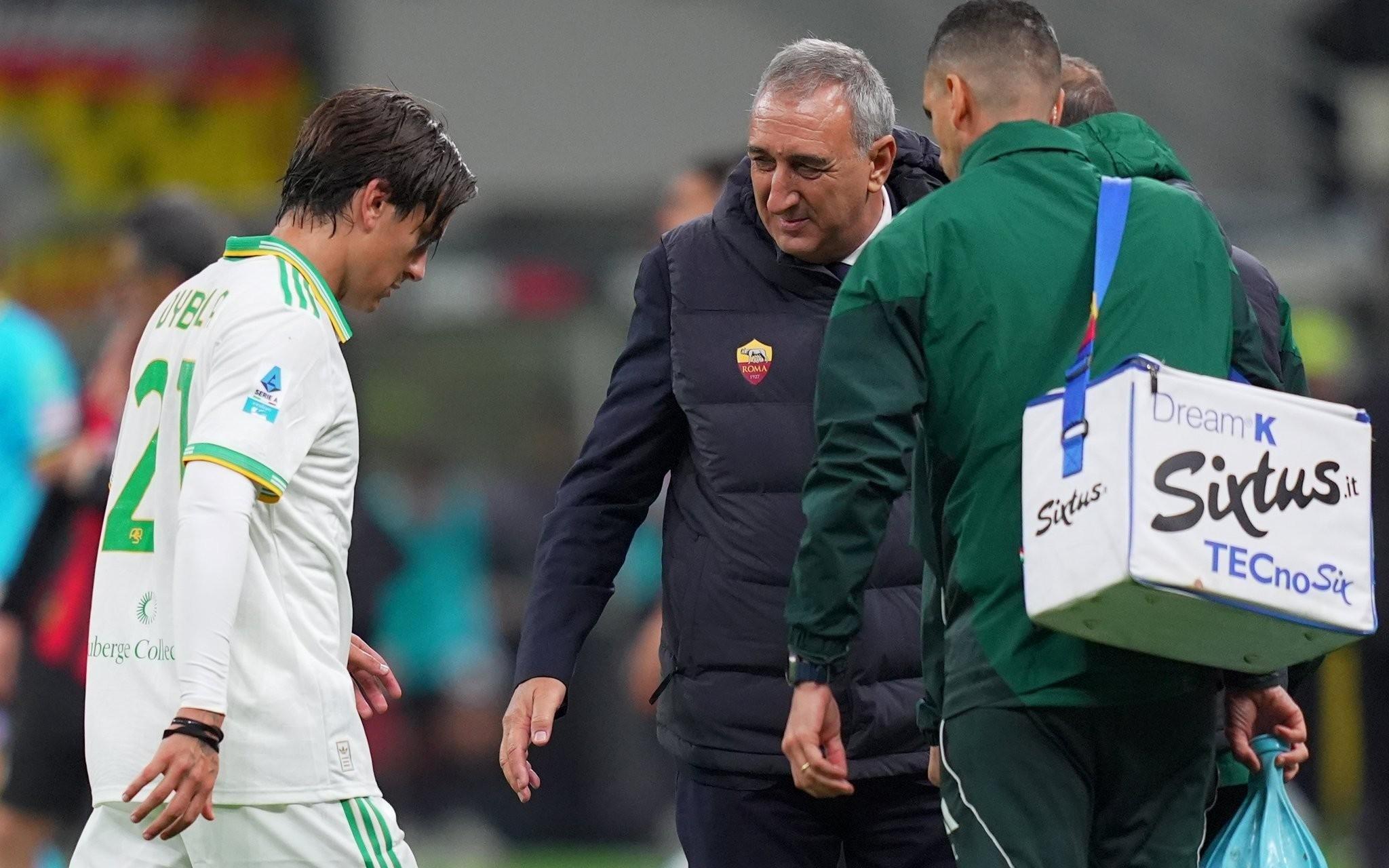 跟队：迪巴拉左腿股二头肌出现中度损