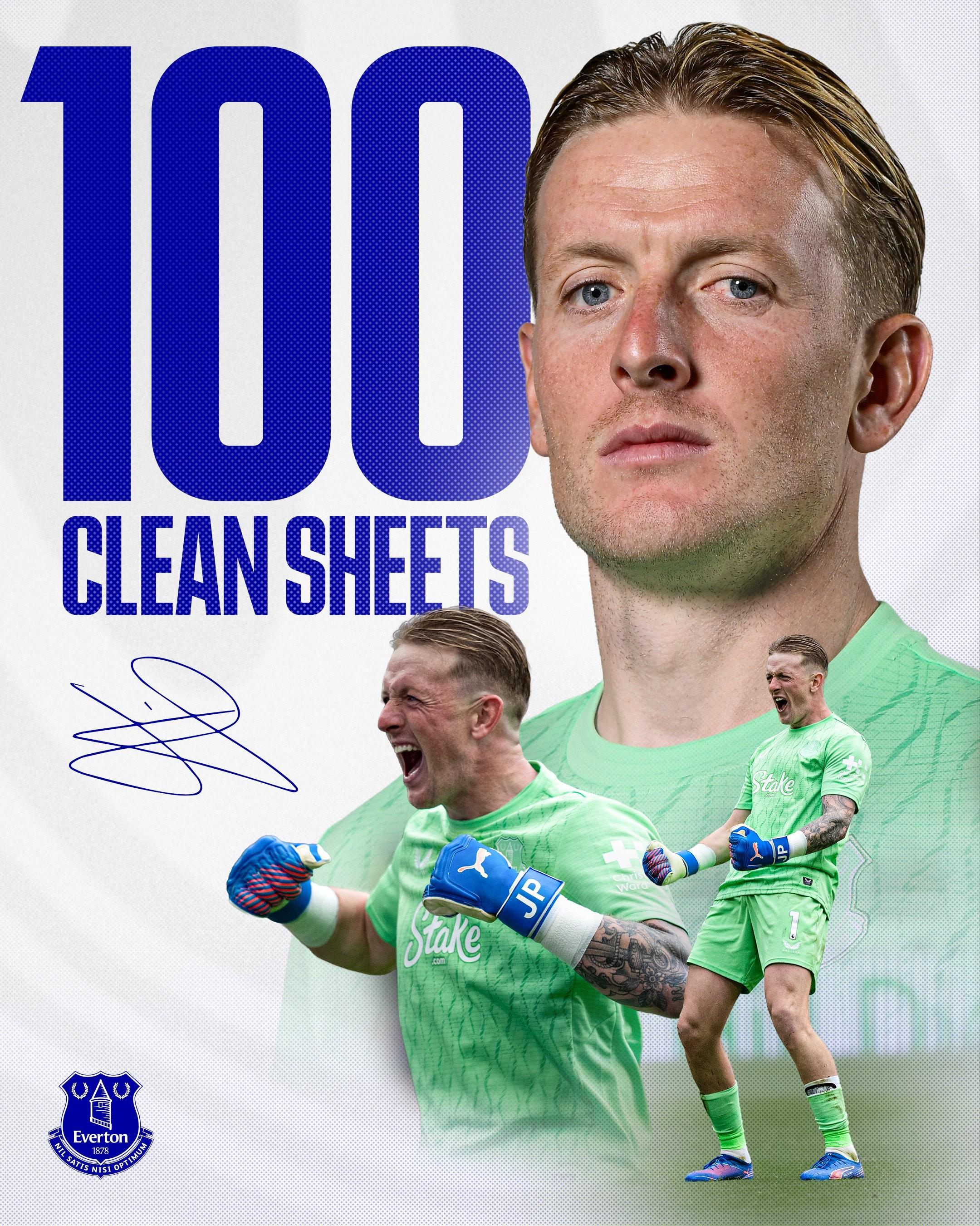 里程碑，皮克福德达成埃弗顿百场零封纪录