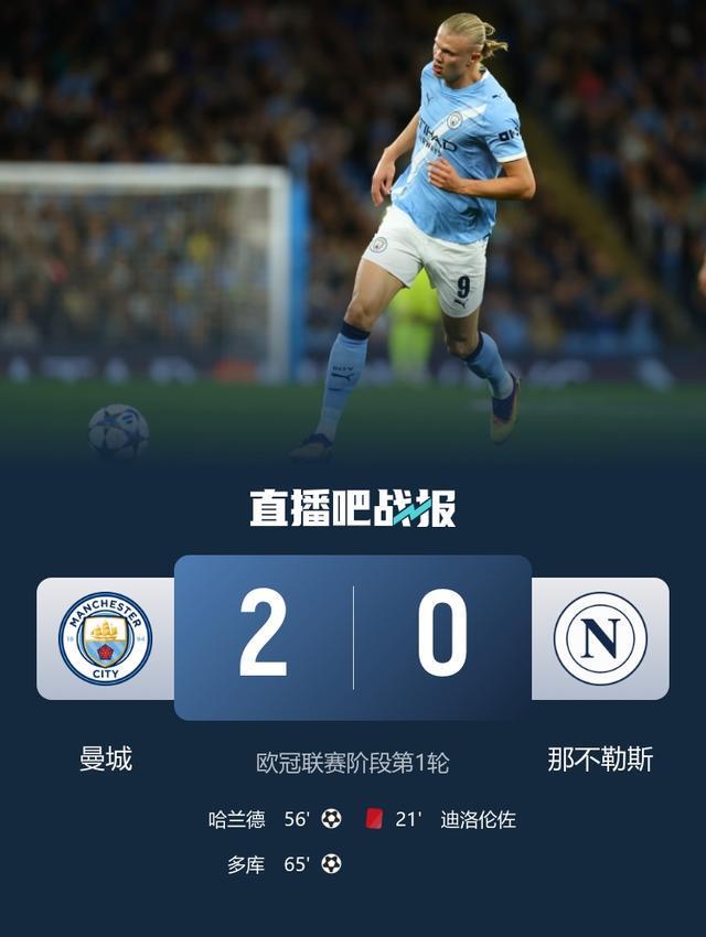 丁丁登場(chǎng)僅26分鐘！曼城20十人那不勒斯哈蘭德歐冠50球+造紅牌