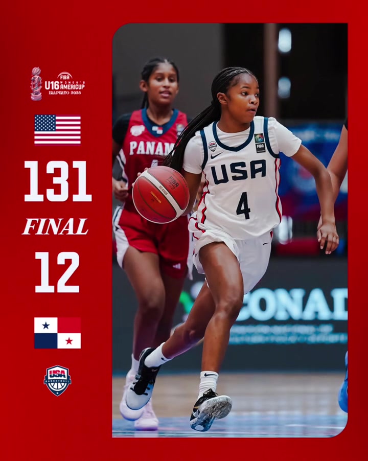 美国U16女篮狂胜巴拿马119分末节250零封对手