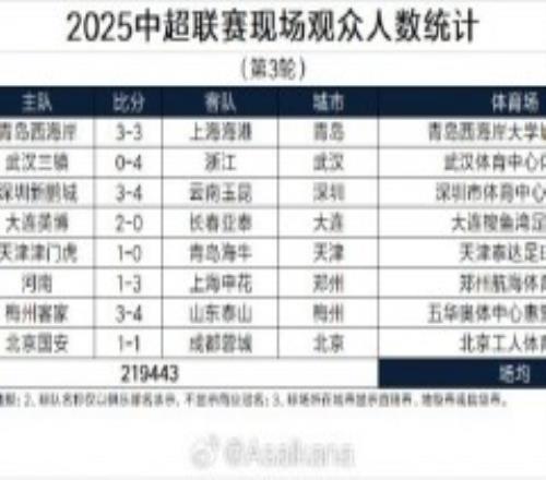 中超第三轮现场观众人数统计 大连英博主场人数历史第二