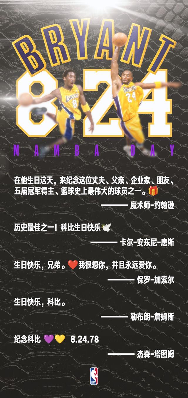 曼巴生日快乐！多位球星、名宿发文纪念科比
